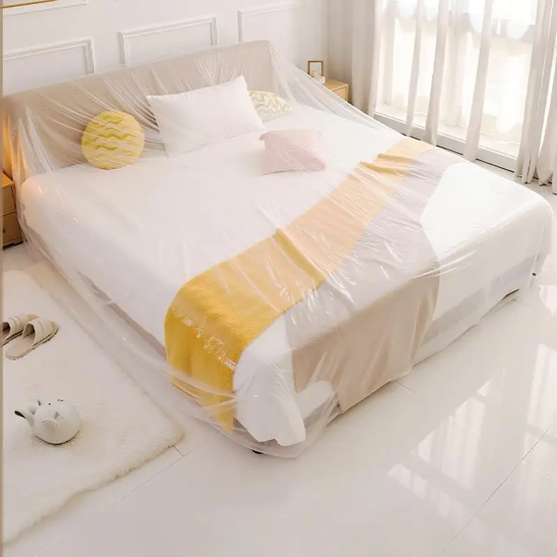 5Pcs Waterproof Clear Disposable Bed Dust Cover Furniture Protection Cover for Home Renovation Painting Work