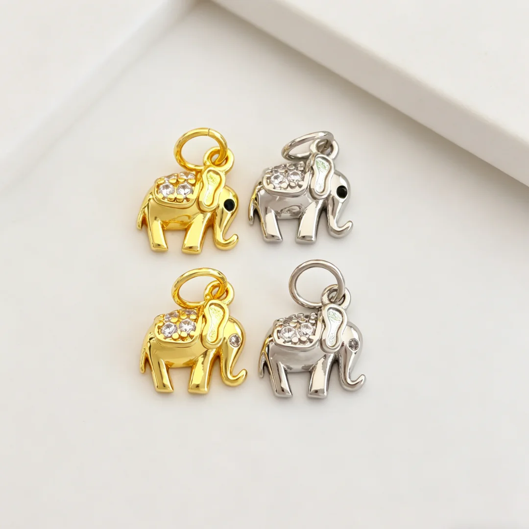 

6 Pcs Pendants Gold Sliver Plated Brass Cubic Zirconia Mini Elephant Charms for DIY Jewelry Making Necklace Bracelet Accessories