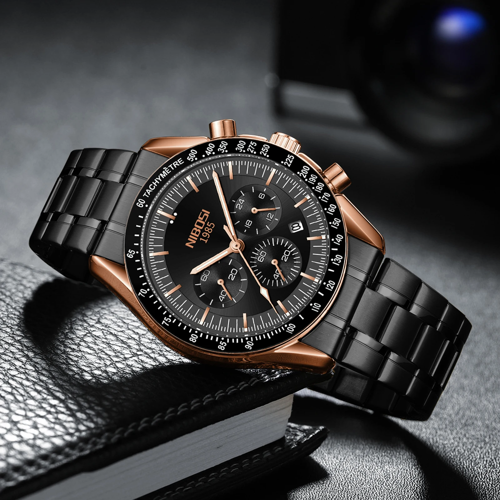 Reloj NIBOSI de lujo para hombre, reloj de cuarzo luminoso de acero inoxidable, cronógrafo de negocios, relojes con calendario para hombre, reloj para hombre