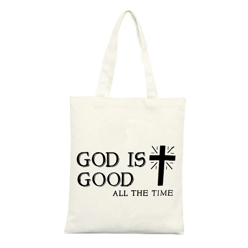 Canvas Tote Bag with Cross and Letter Print, Casual Style for Daily Use and Shopping