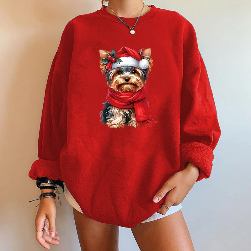 Christmas fashion dog pattern y2k trendy printed sweatshirt round neck casual sweatshirt autumn spring women\'s clothing