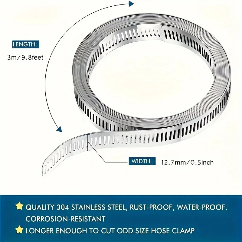 Schlauchschellen-Sortiment aus Edelstahl 304, DIY, großes, verstellbares Schneckengetriebe-Band, Schlauch, Metallklemme, Umreifung, 9,8–34,4 Fuß – Detail 5