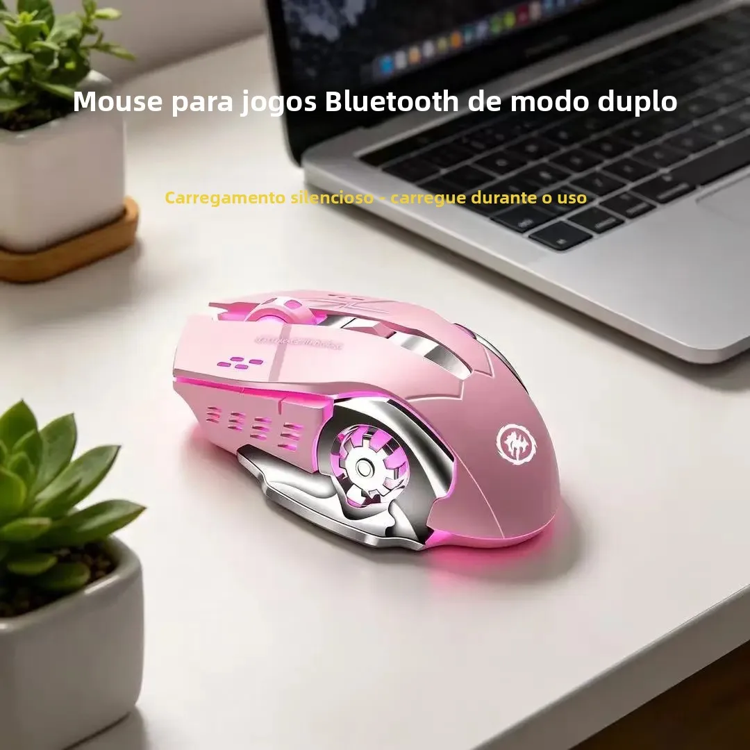 Mouse Gamer Sem Fio Bluetooth Dual-Mode Silencioso Recarregável RGB Retroiluminado Ergonômico para Laptop PC Gamer 3 Cores Disponíveis