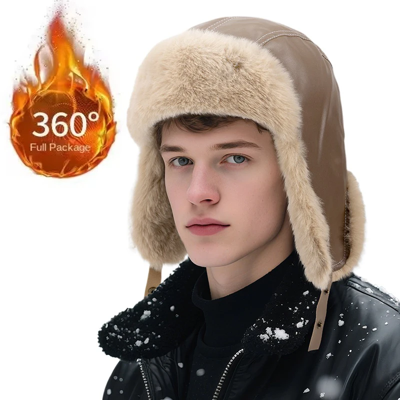 Winter Thick Warm Russian Ushanka Hat For Men Women's Pilot Aviator Bomber Trapper Hat Faux Fur Leather Snow Cap with Ear Flaps