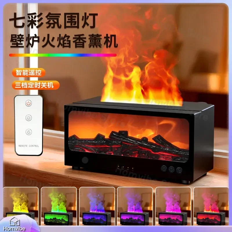 for 3D Simulation Fireplace Dynamic Aromatherapy Desktop Home Remote Control Essential Oil Humidifier Colorful