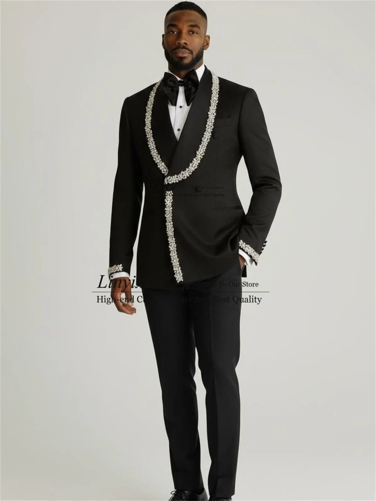 

Luxury Rhinestone Men Suits 2 Pieces Sets Groom Male Blazers Customized Wedding Slim Double Breasted Party Tuxedos Ropa homre