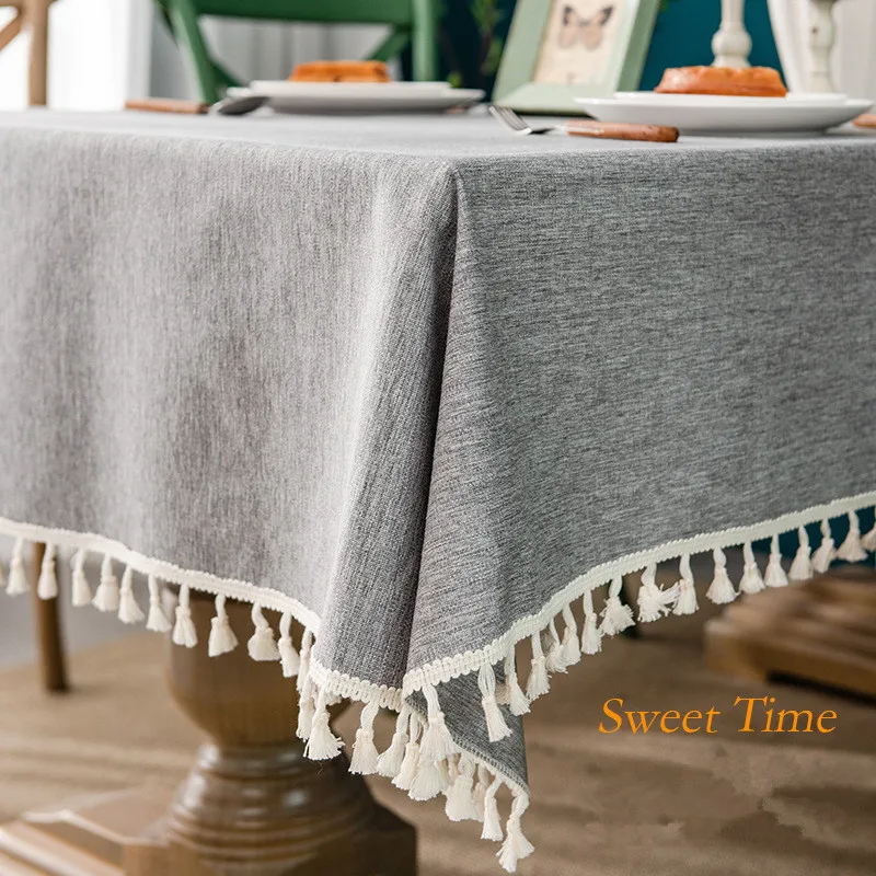 

Cotton Linen Tassels Stitching Waterproof Oilproof Washable Tablecloth Household Small Fresh Rectangular Coffee Table Tablecloth