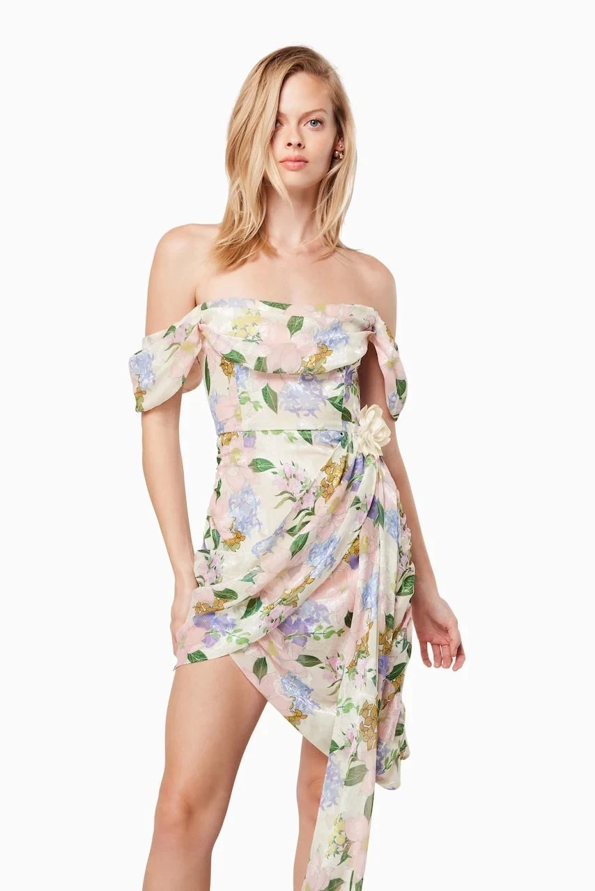 Women Summer Garden Party Dress Off Shoulder Slash Neck Floral Mini Dresses With Trailing Celebrity Evening Outfits High Quality