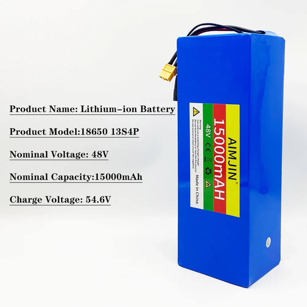 18650 13S4P 48V 15000mAh Lithium-ion Battery Pack Built in BMS For Electric Scooter Bicycle Replacement Battery