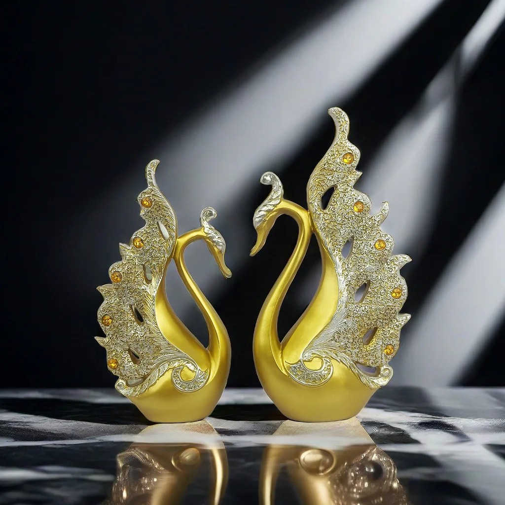 

European style home decoration couple swan living room bedroom office entrance couple swan ornament decoration decorations