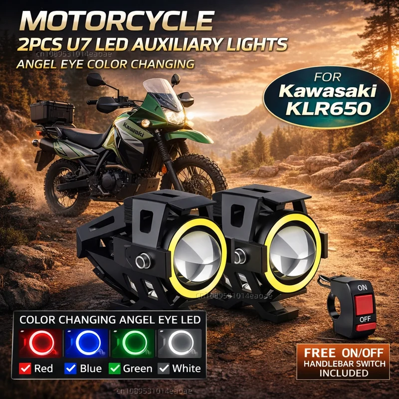 

Waterproof Motorcycle LED Headlight 3000LMW U7 Motorbike LED Driving Fog Spot Light with Switch For Kawasaki KLR650 KLR 650