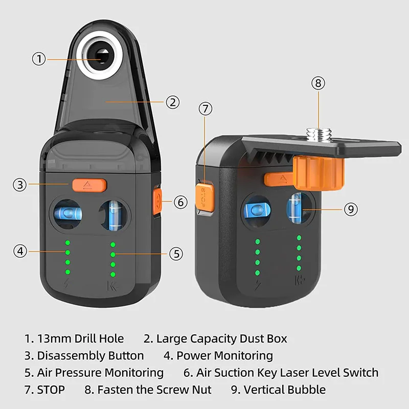 New 3 In 1  Laser Level with Electric Drill Dust Collector Wall Bracket for Picture Hanging Home Renovation Red Green Laser Line