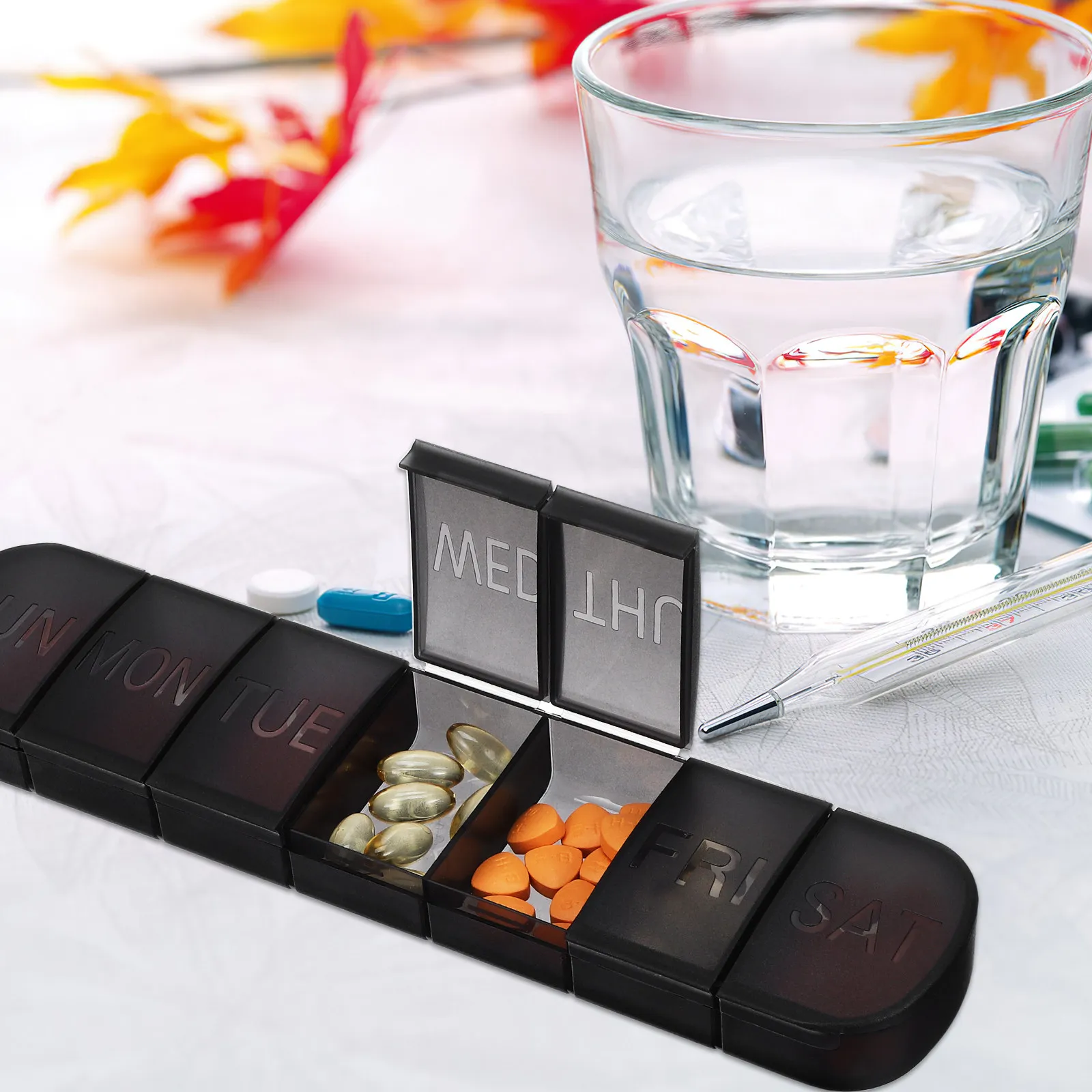 

Набор из 2 органайзеров для еженедельного приема лекарств, 7 отделений, карманный размер, герметичный контейнер для таблеток, дорожный органайзер для лекарств на неделю