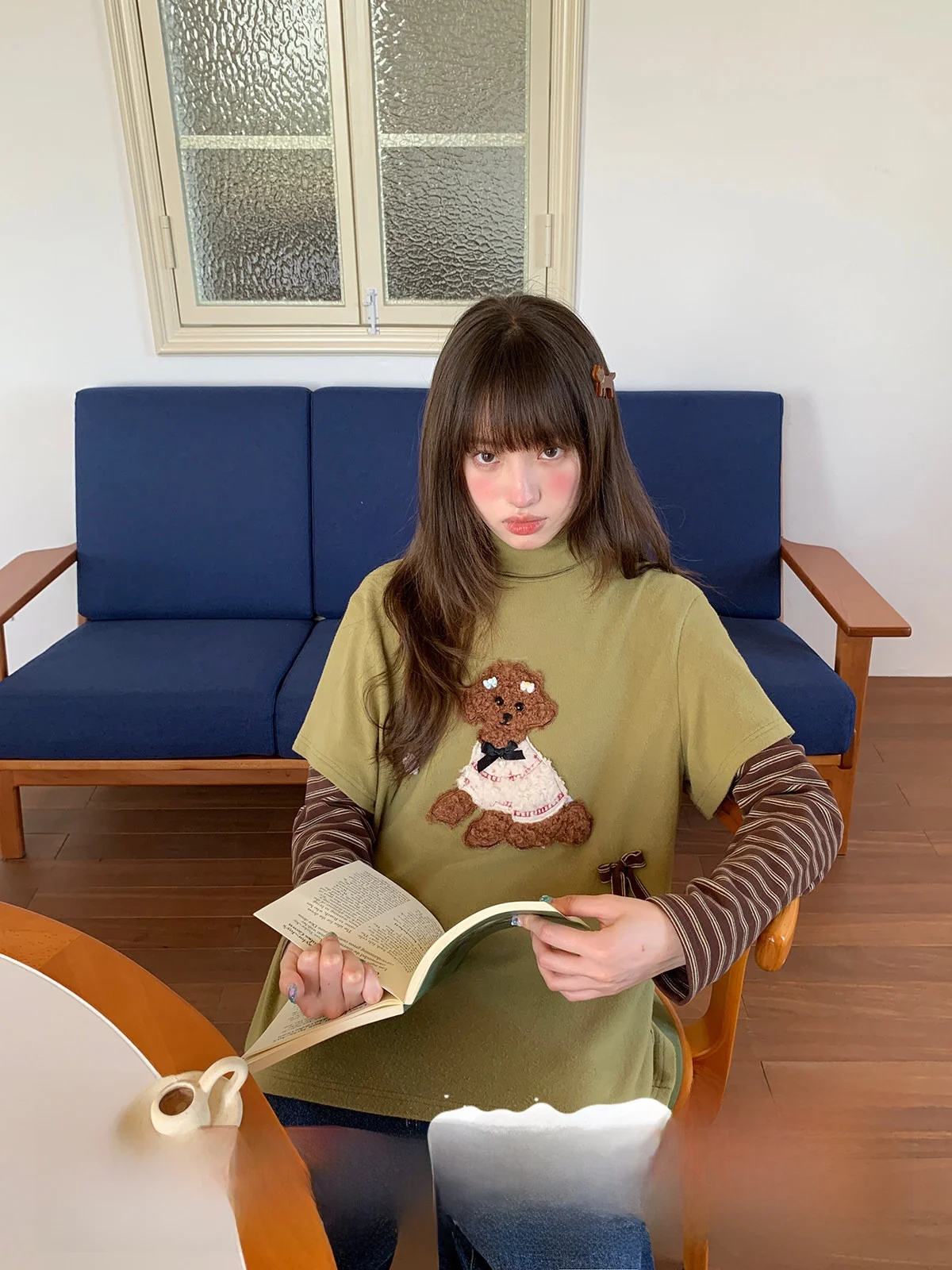 

Женская футболка Cheeseday Matcha в полоску с эффектом двухслойности, свободный крой, осенняя, повседневная, универсальная модель