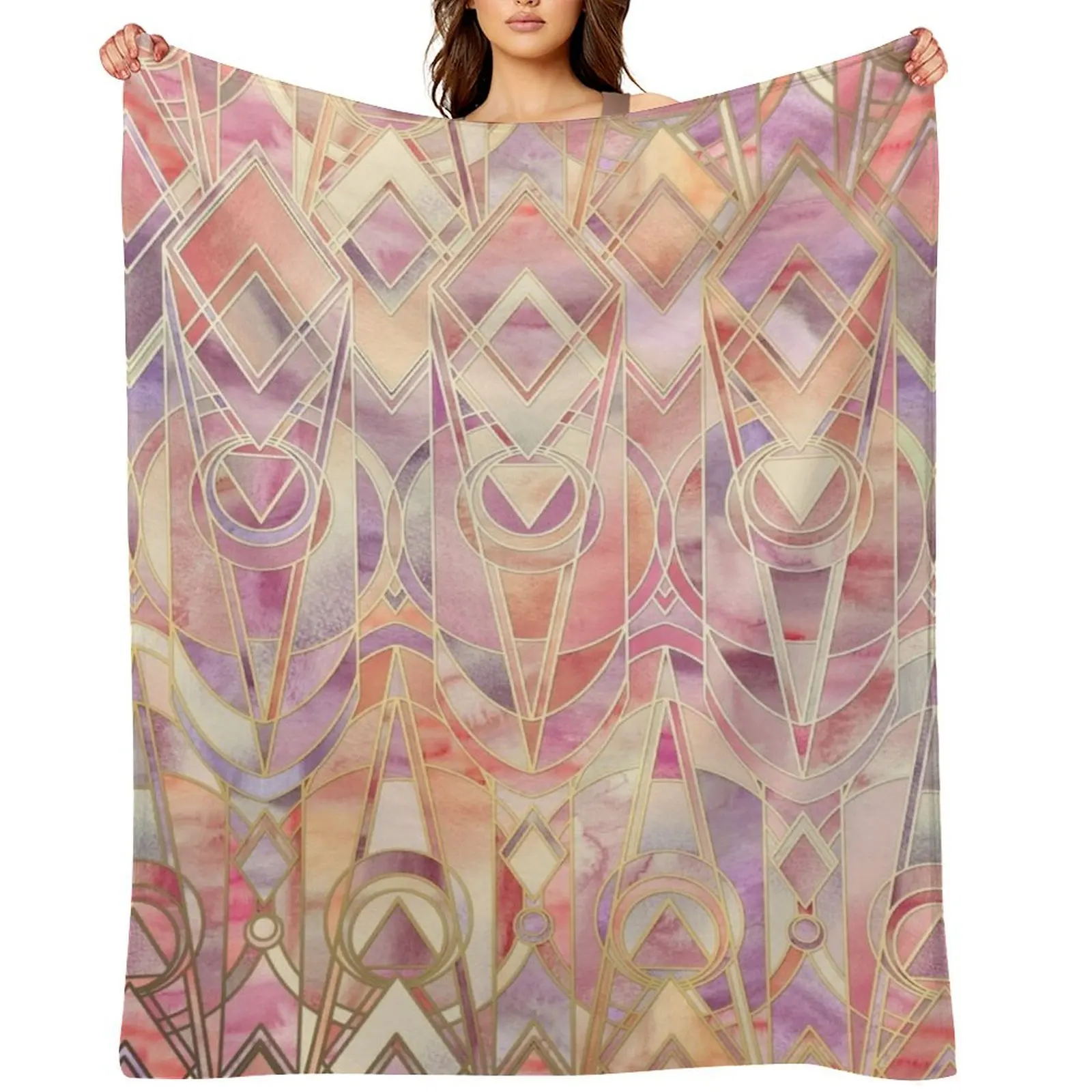 

Glowing Coral and Amethyst Art Deco Pattern Throw Blanket Sofa Quilt Tourist bed plaid Luxury Designer Blankets