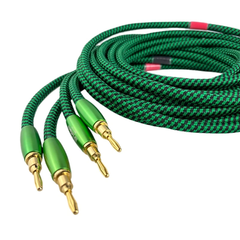 4Pcs Green Net Speaker Wire McIntosh HiFi Audio Amplifier Horn Cable Banana Plug 2.5m