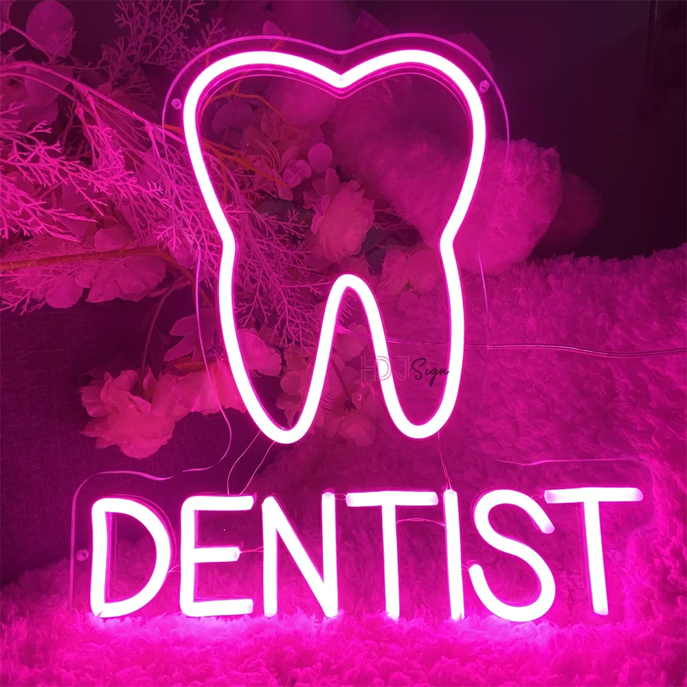 Neon LED Sinal Dentista Dente, USB Night Lights, Loja do dentista, Decoração do quarto do escritório do dentista, Boardsign