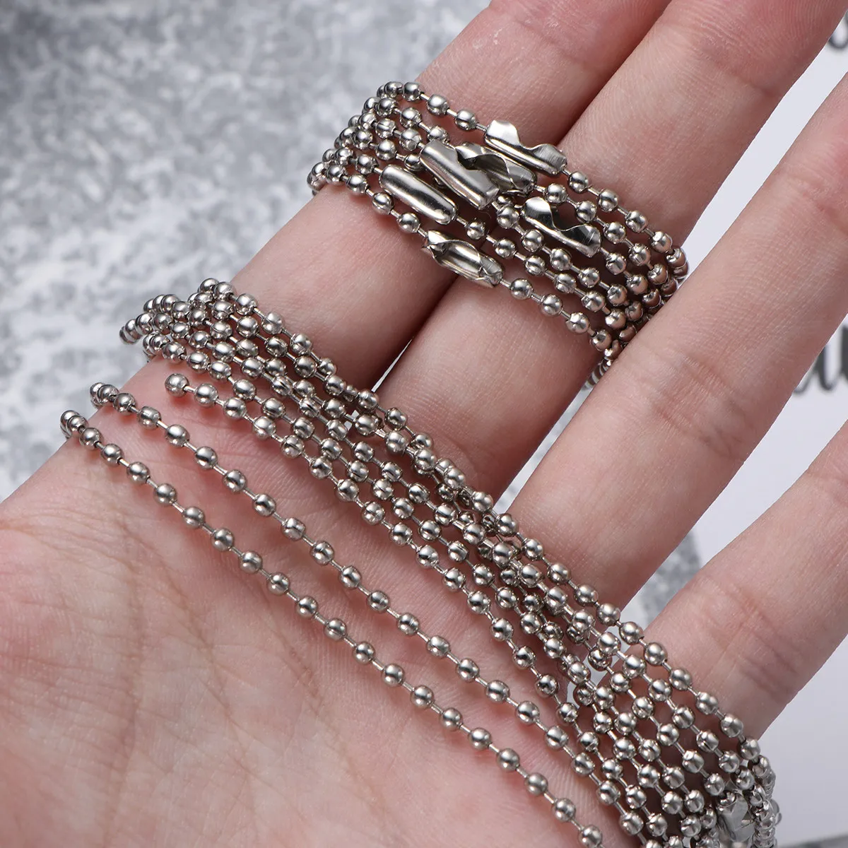 20Pcs 10Cm Long 2.4mm Thick Nickel Plated Ball Chain with Silver Tone Clasp Connector Matte Finish Metal Chain for Dog Tag