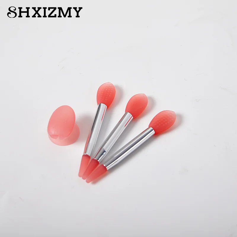 3 Stuks Siliconen Lip Balsems Lipmasker Borstel Met Sucker Stofkap Make-Up Borstels Lip Film Borstel Anti-Verloren Stofkap