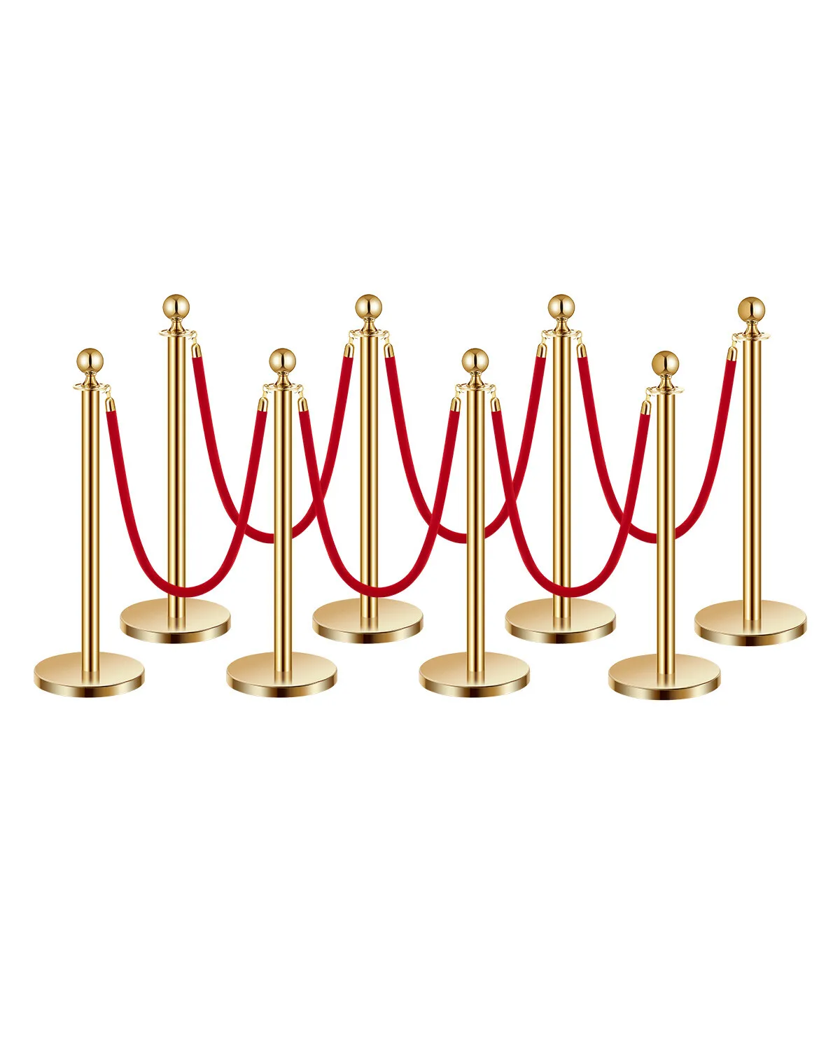 8Pcs Stanchion Post Queue Barrier Crowd Control Sand Injection Base Gold