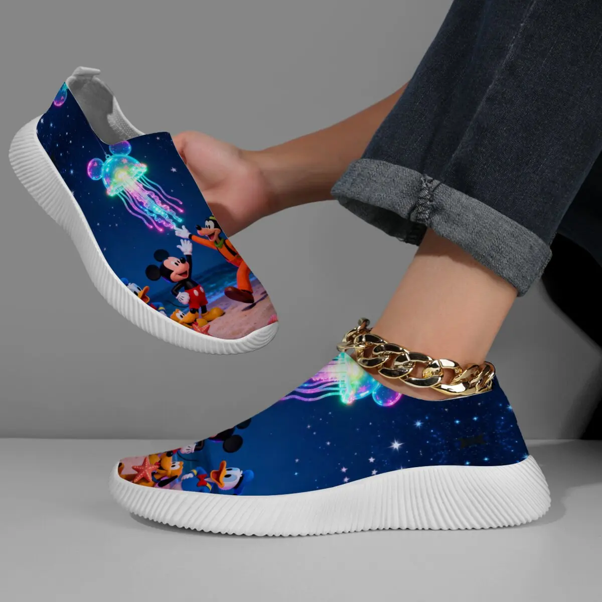 

Женские слипоны Disney Starry Sky с Микки Маусом, детская обувь Hello Kitty для девочек, женская повседневная женская обувь на плоской подошве