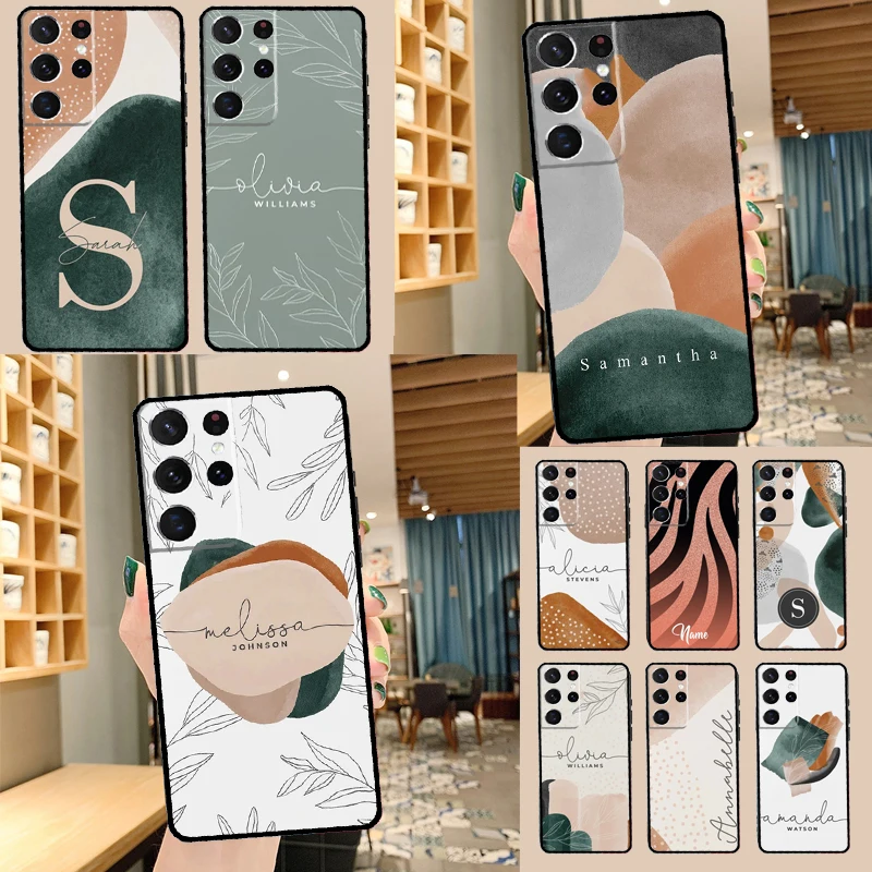 Custom Aesthetic Nature Monogram Name Case For Samsung Galaxy S21 S22 S23 Ultra S9 S10 Note 10 Plus Note 20 Ultra S20 FE Coque