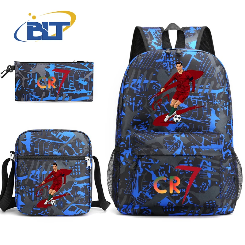 Ronaldo printed backpack set student school bag shoulder bag pencil case 3-piece set kids back-to-school gift