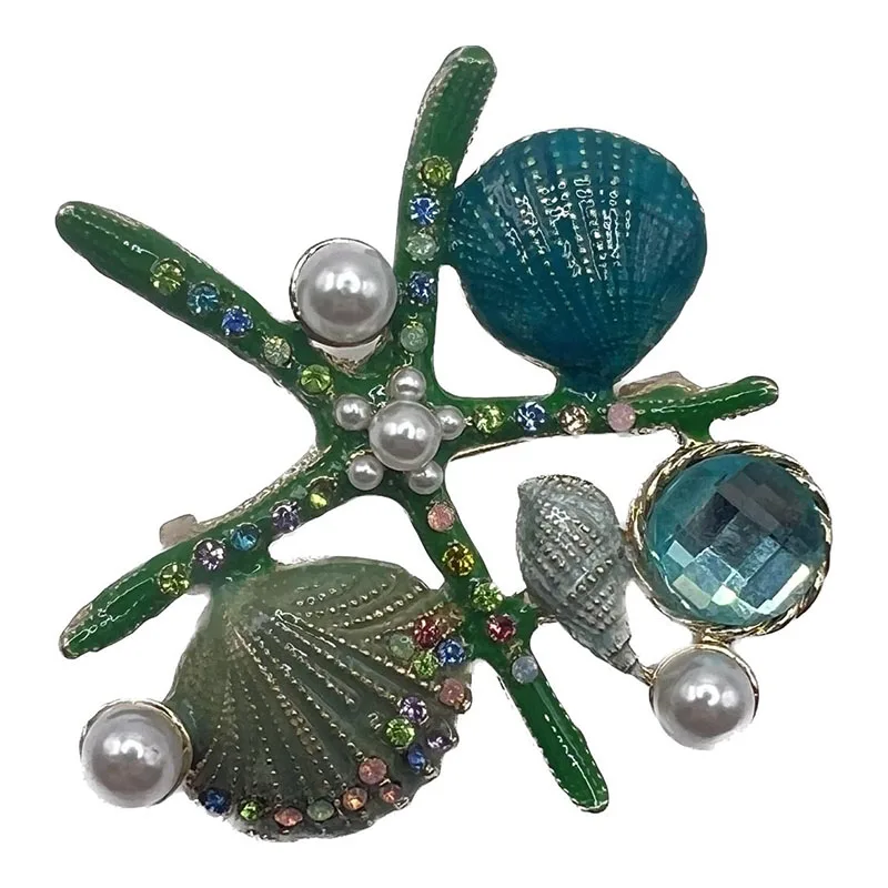Korean Fashion Enamel Starfish Shell Brooch Retro Men\'s and Women\'s Marine Life Clothing Pin Accessories Pearl Breastflower