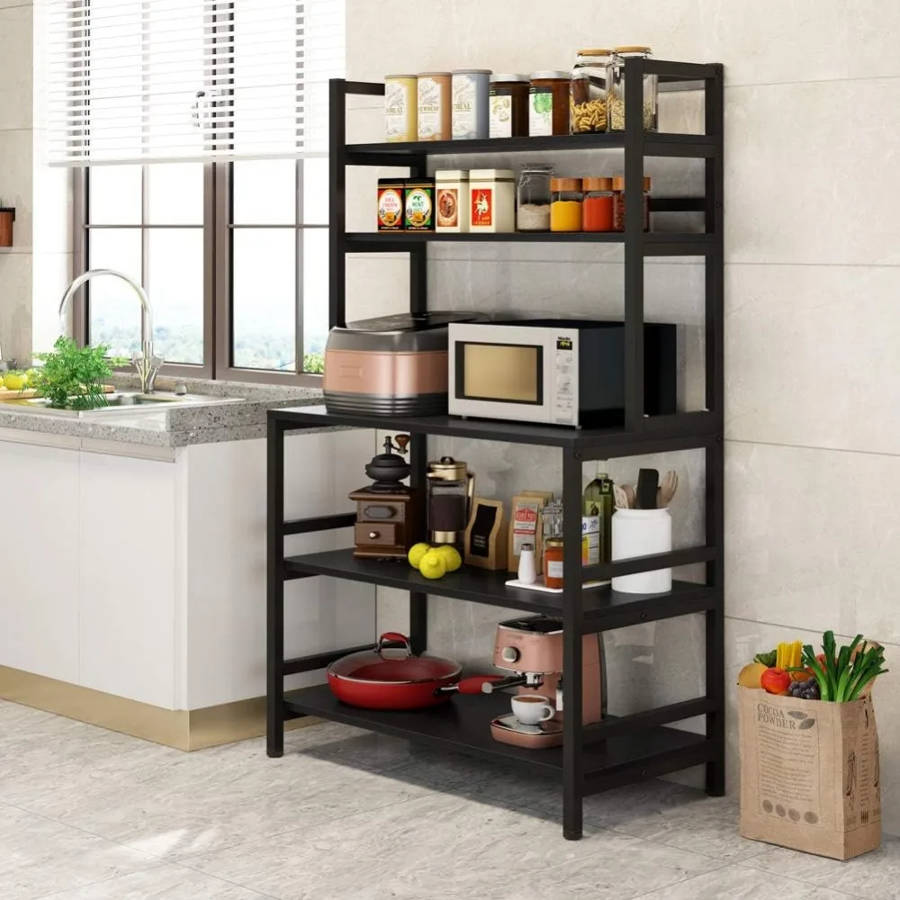 5-Tier Kitchen Bakers Rack with Hutch,Industrial Microwave Oven Stand,Free Standing Kitchen Utility Cart Storage Shelf Organizer