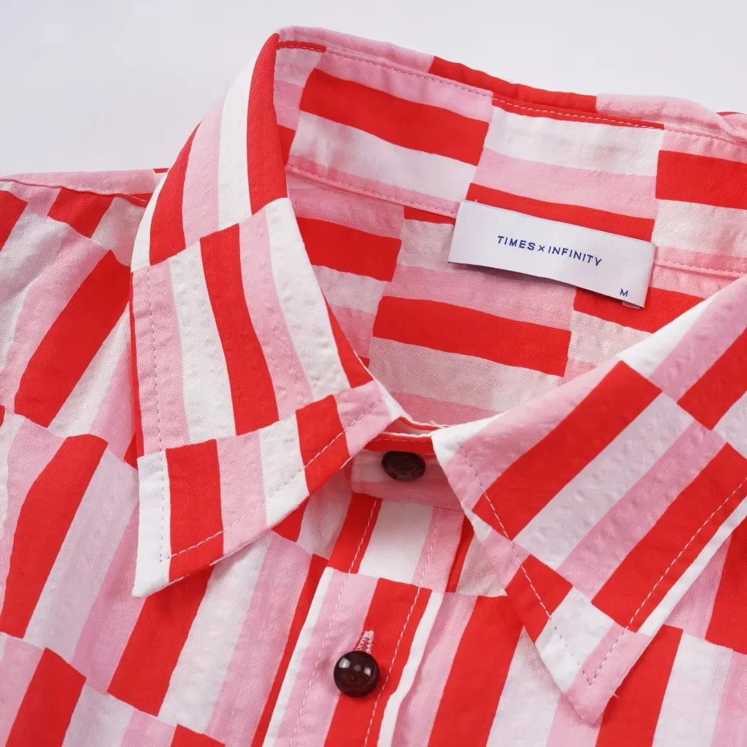 Summer vintage red plaid short sleeve shirt men and women with the same fashion brand loose couple casual shirt
