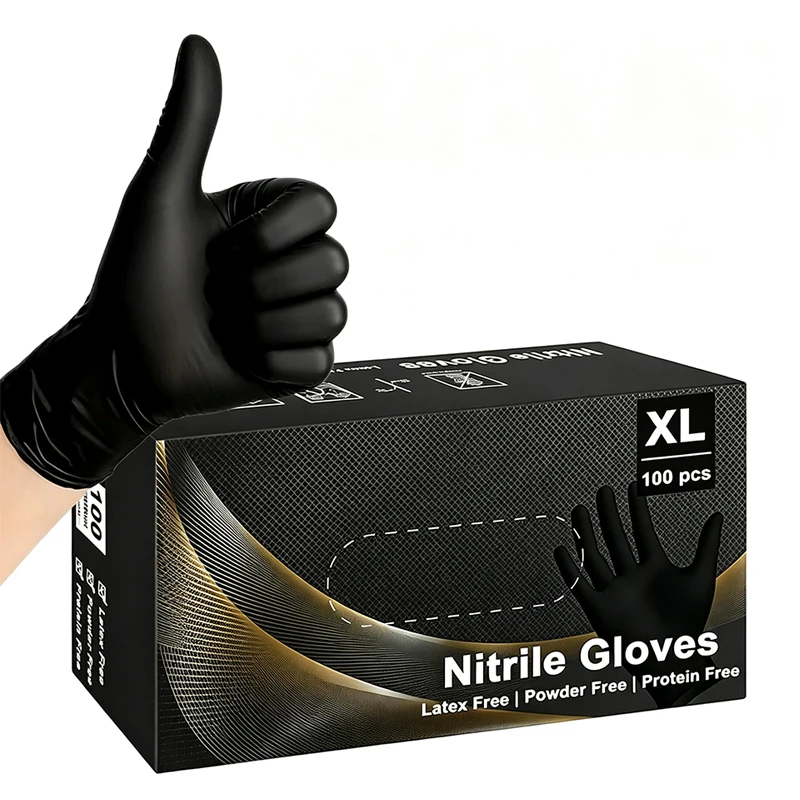 10-100PCS Black Nitrile Gloves Disposable Powder Free Latex Free Waterproof PVC Gloves for Cleaning Kitchen Dishwashing Home Use