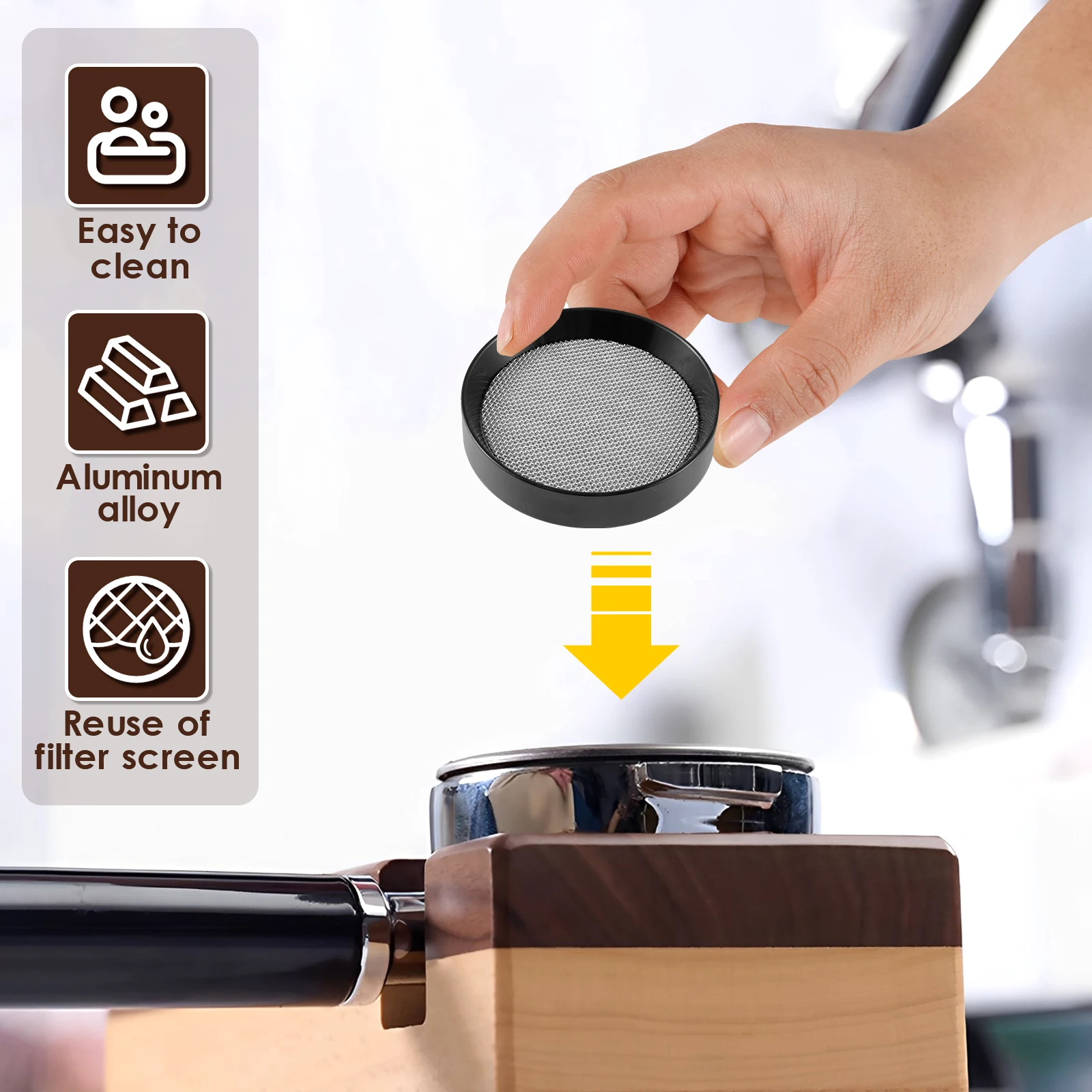 Dosing Funnel with Water Separating Net Metal Coffee Funnel 53mm/58mm/51mm Portable Dosing Ring Reusable Coffee Tools