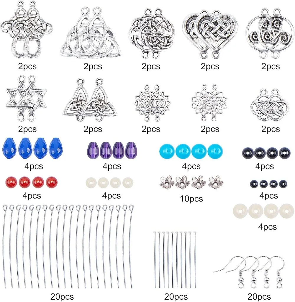 10 Pairs Trinity Celtic Knot Earrings Making Kit Flower of Life Connector Charms Acrylic Beads Jewellery making kit