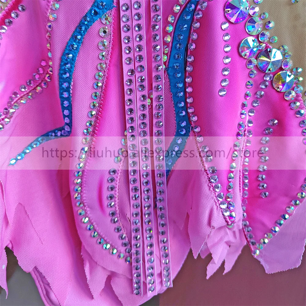 LIUHUO Anpassen Frauen Mädchen Kostüm Leistung Rhythmische Gymnastik Ballett Ärmellose Wettbewerb Trikot Eislaufen Kleid Rosa