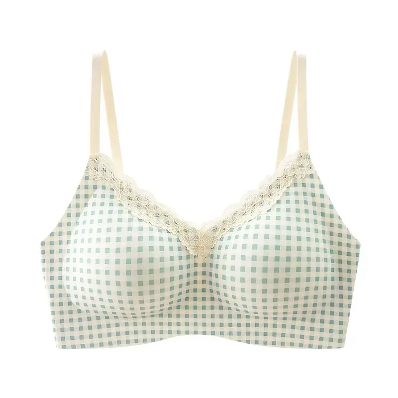 KUCLUT Floral One-Piece Bra for Women with Small Breasts Sweet Lace Wire-Free Fixed Cup Anti-Sagging Underwear