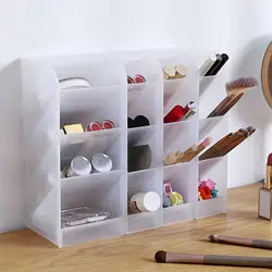 Pen Holder Transparent Pencil Bucket 4 Grids Slant Insert Type Desktop Makeup Brush Holder Divider Organizer School