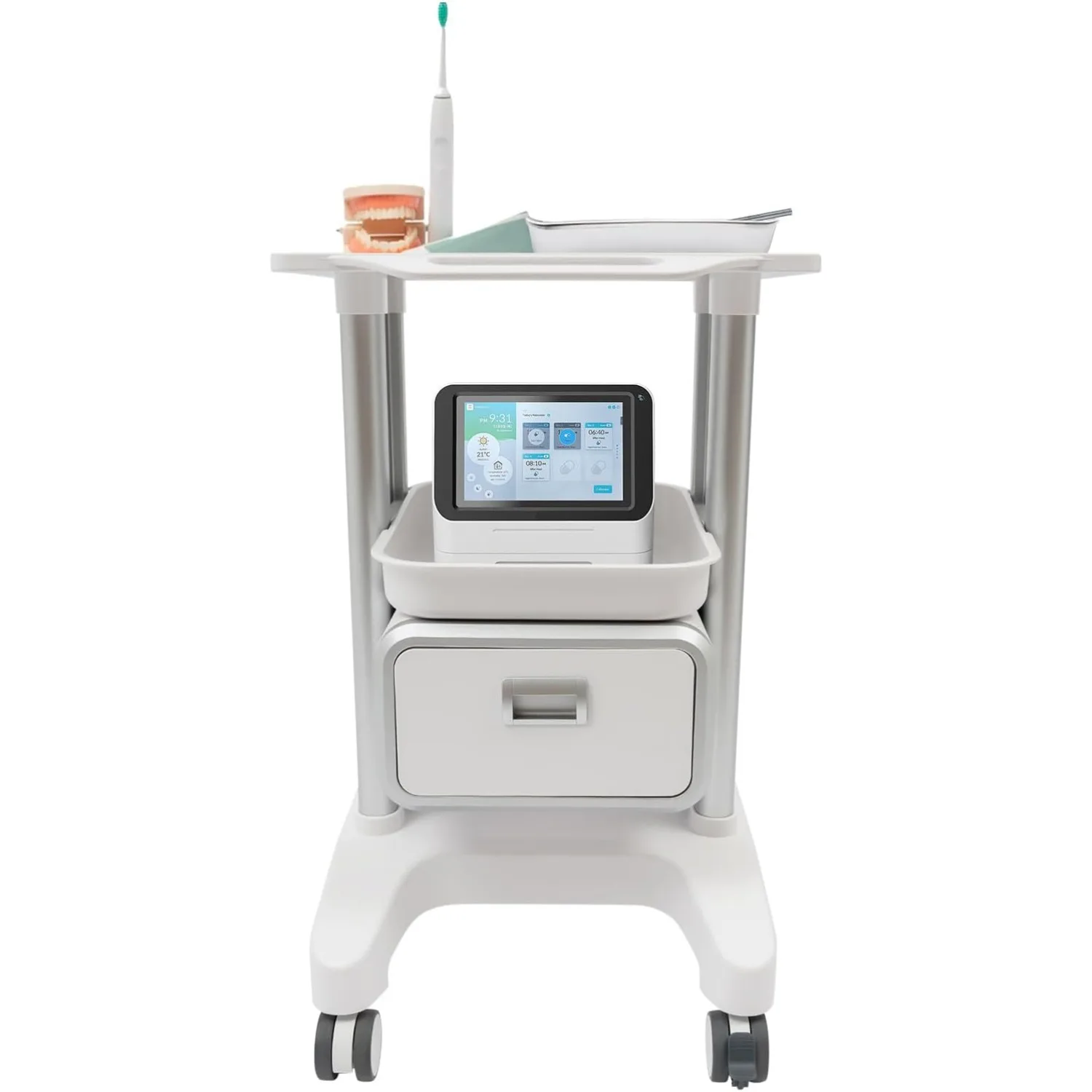 

Salon Cart, Freestanding Salon Trolley Storage Cart Utility Cart with 1 Drawer & 2 Trays, Mobile Trolley with 4 Universal Wheels