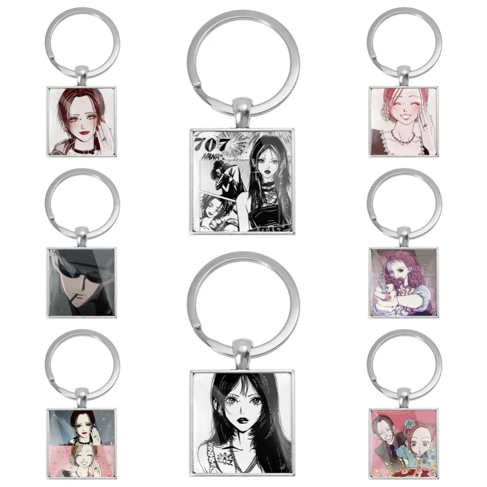 Japanese Anime Fashion Manga Osaki NANA Komatsu Nana Glass Square keychain Jewelry Fans Backpack Pendant Gifts For Girls