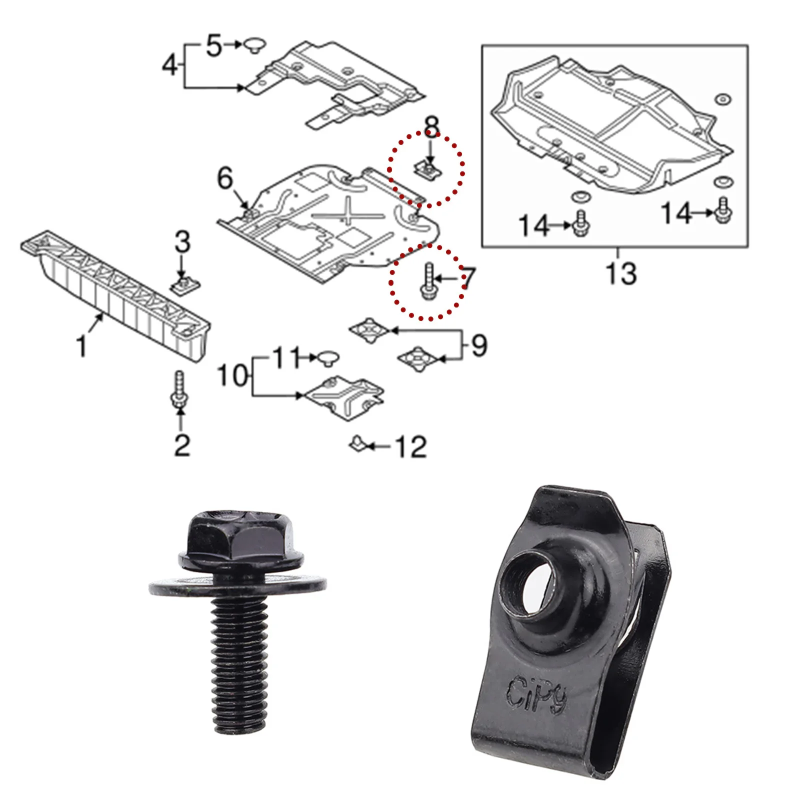 Car Body Bolts U-nut Clips M6 Engine Cover Hood Undertray Splash Shield Guard Bumper Fender Liner Retainer Fastener Rivet Screws