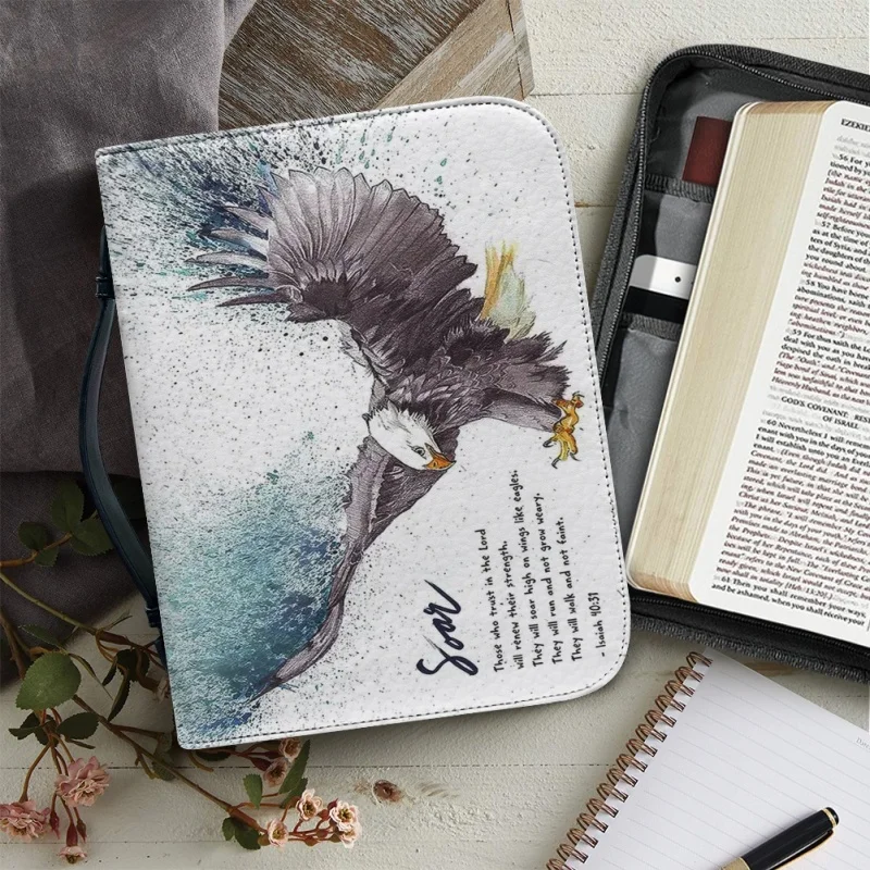 Soar Eagle Custom Naam Gepersonaliseerde Print Kerk Bijbel Hoesje Pu Handtas Studie Boek Heilige Opbergdozen Voor Vrouwen Mannen