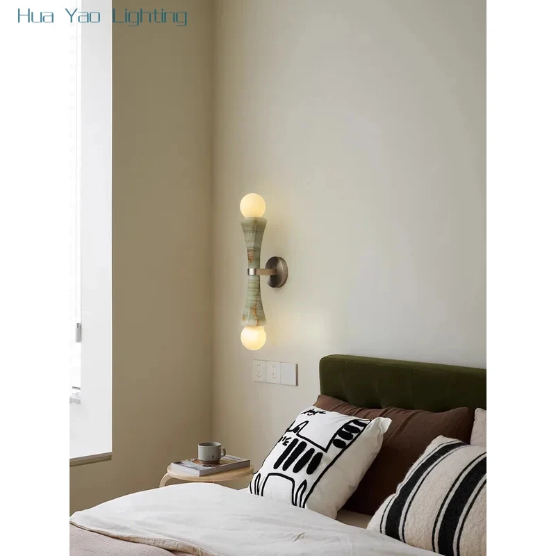 Light Luxury Natural Marble Wall Lamp Advanced Creativity Design Double-Headed Bedroom Living Room Background Wall Wall Lamp
