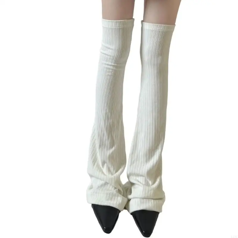 L5YC 여성용 무릎 플레어 레그 워머 골지 니트 허벅지 높은 긴 양말