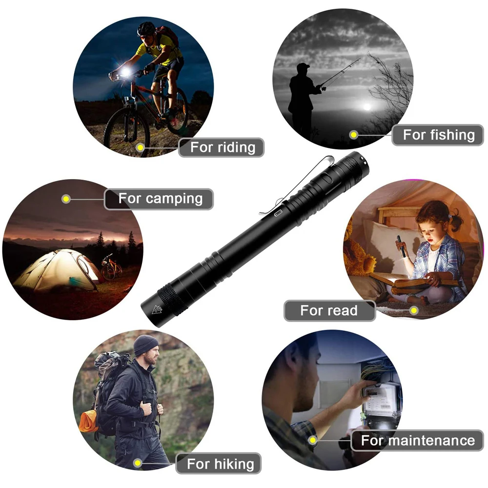 Portable Mini flashlight Pen Light Flashlight LED Pocket Waterproof AAA Battrey Small Penholder For Camping Hunting Repair