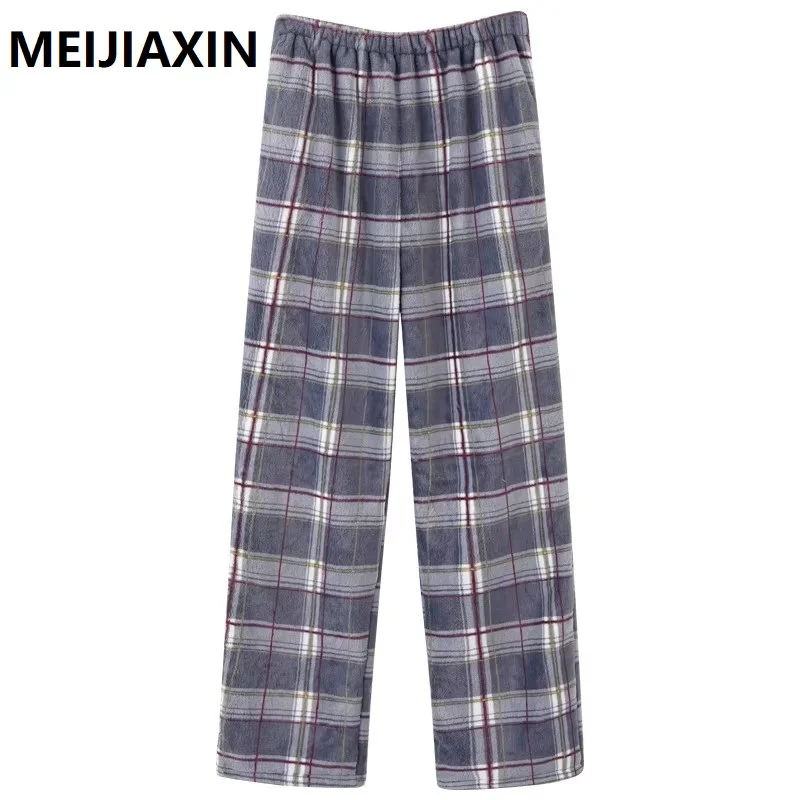 Plus Size L-4XL Men Pants 3 Layer Clip Cotton Plaid Pant Casual Soft Male Thick Sleep Bottoms