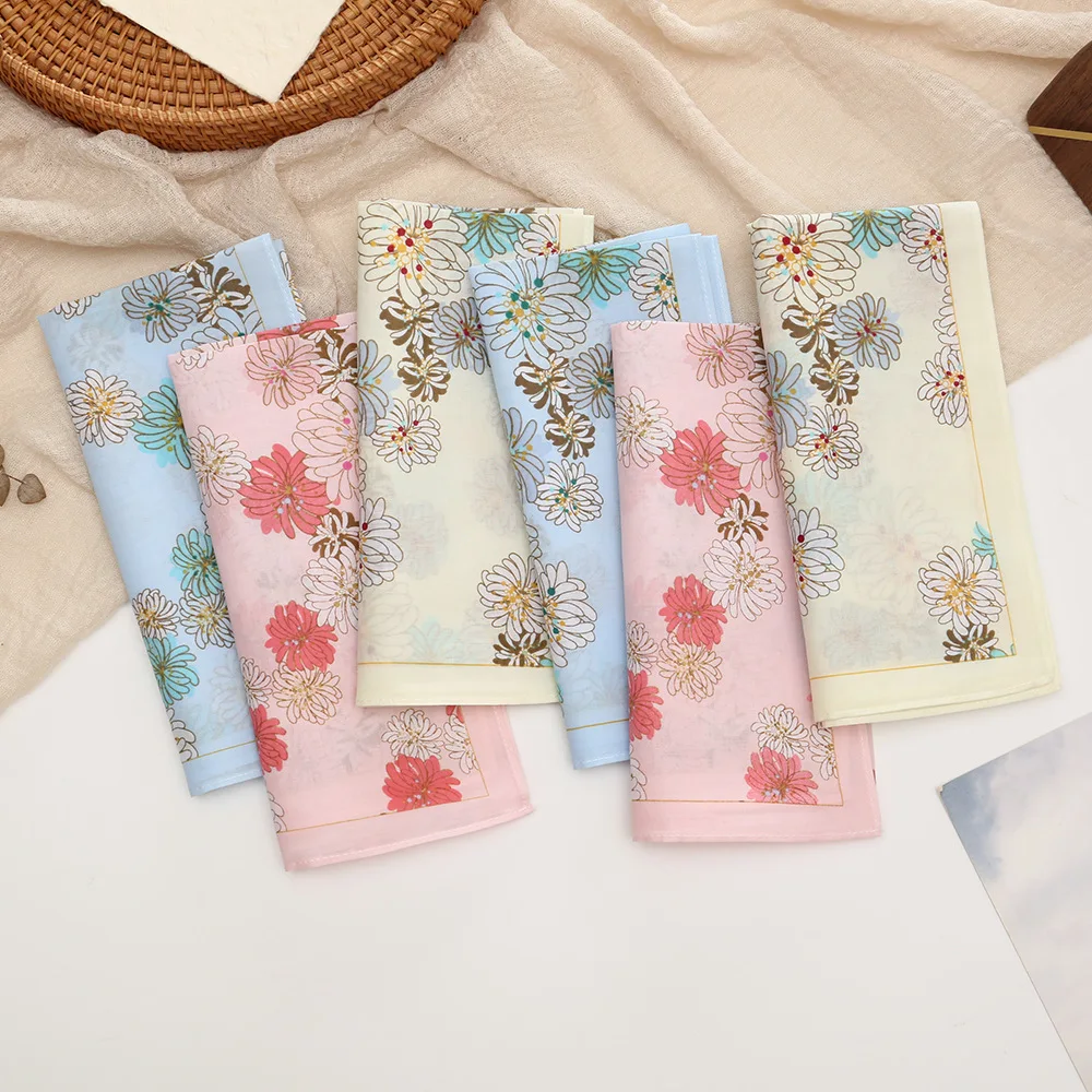 43cm Japanese Style Floral Cotton Handkerchief, Thin Breathable Gradient Print Ladies Square Hanky