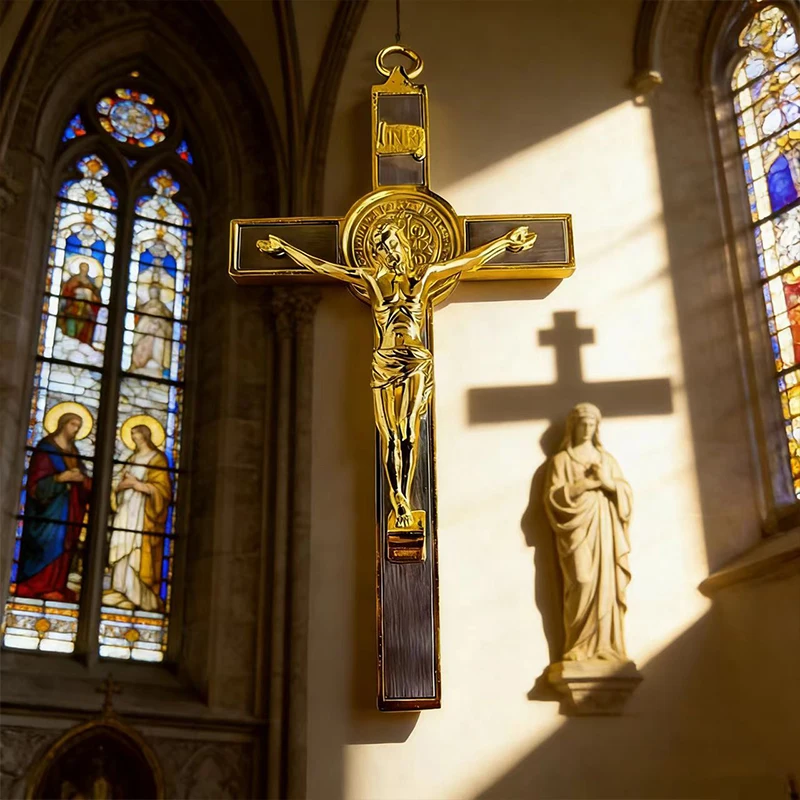 Neues 2026 Premium Zweifarbiges Katholisches Kruzifix mit St.-Benedikt-Medaille für die tägliche Andacht und als spirituelles Geschenk für die Heimdekoration – Detail 5