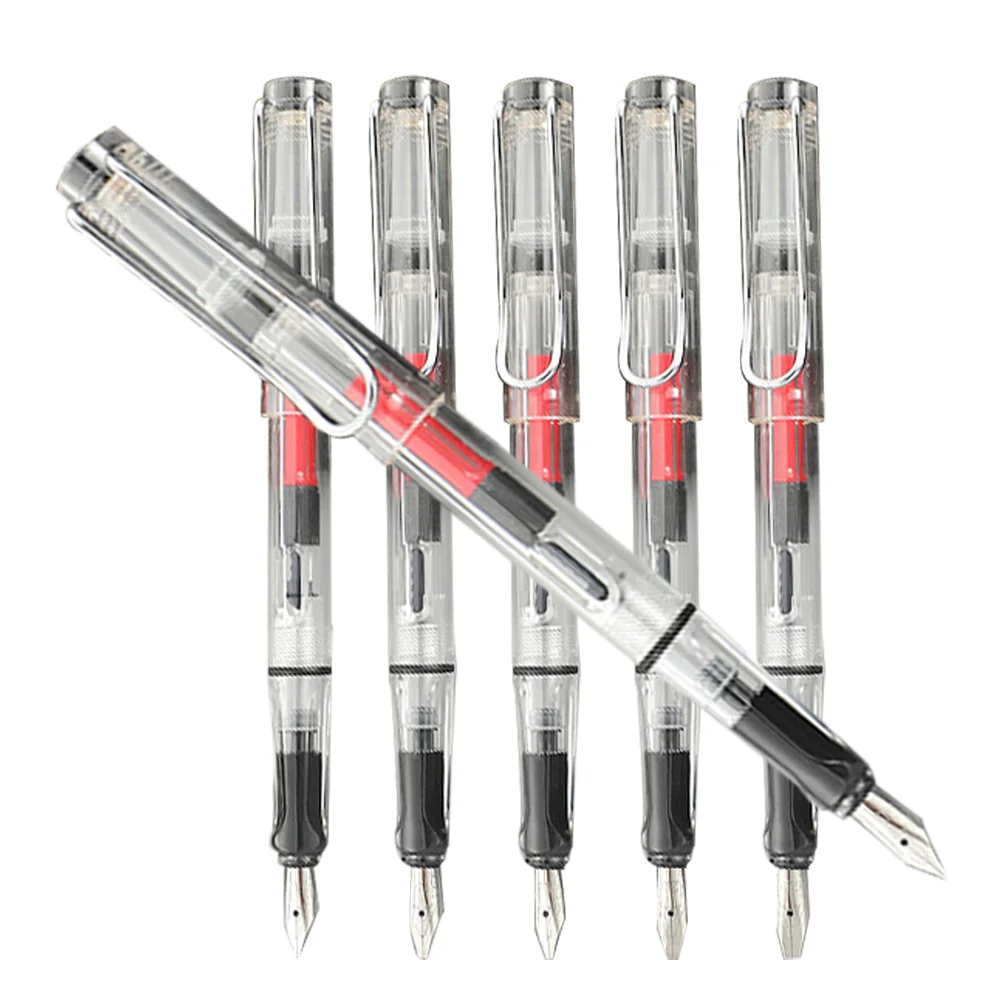 6pcs Transparent Fountain Pen Calligraphy Exercising Multi-Function Portable Writing Pen For Artists Students Office School Art