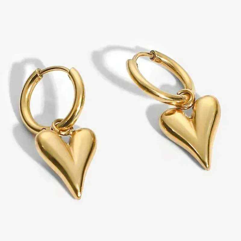 Stainless Steel Chic Heart Huggie Hoop Earrings Charm Gold Color Tarnish Free Trendy Fashion Jewelry for Women Bijoux