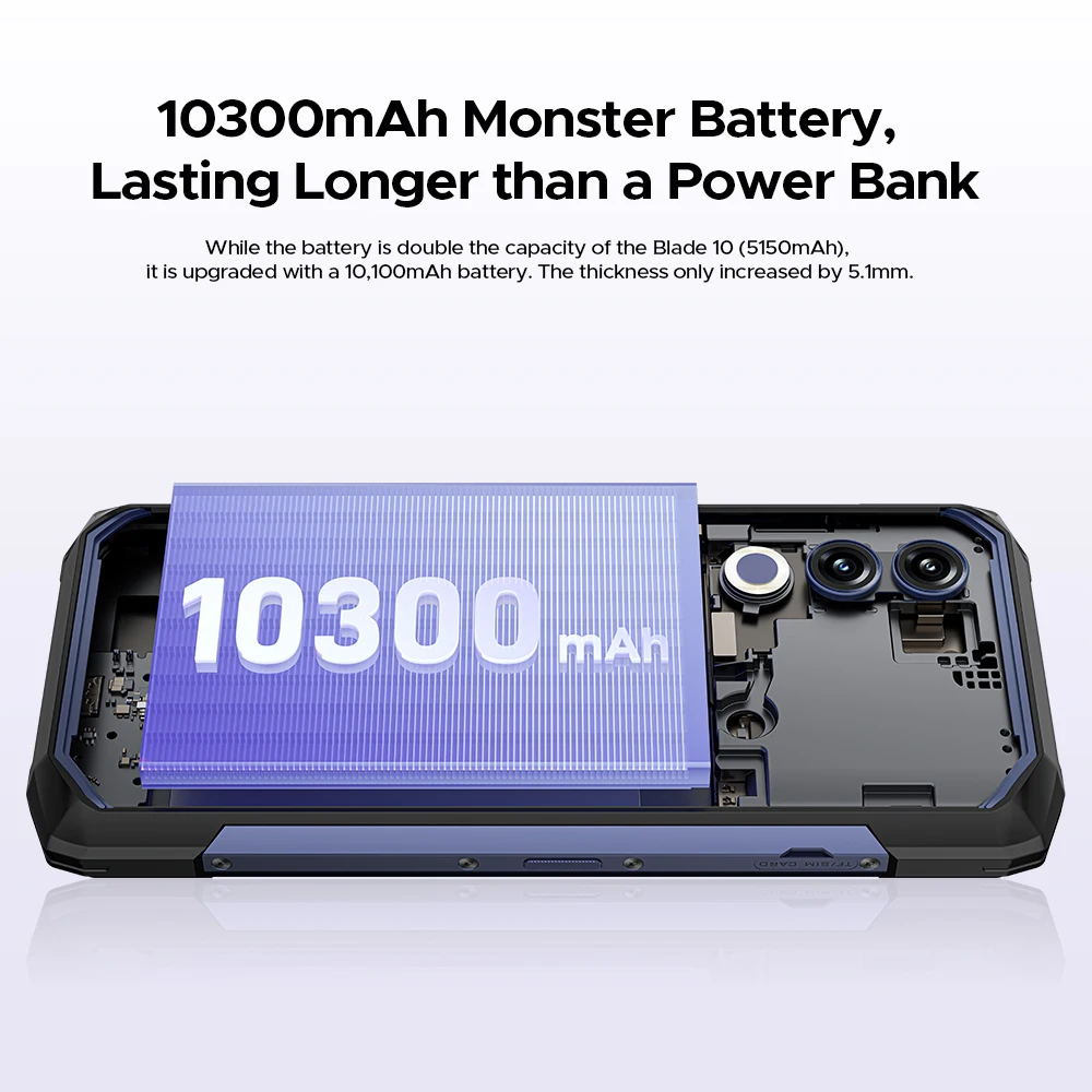 Global Version DOOGEE Blade20 Rugged Phone 6.6” HD+ 90Hz 4GB 128GB 10300mAh Battery Unisoc T7200 Octa Core Android 15 Smartphone