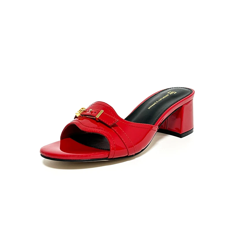 2025Women\'s Genuine Leather Pointed Low Heel Slippers Banquet Party Open Toe Sandals Non Slip Outdoor Buckle Beach Women\'s Shoes